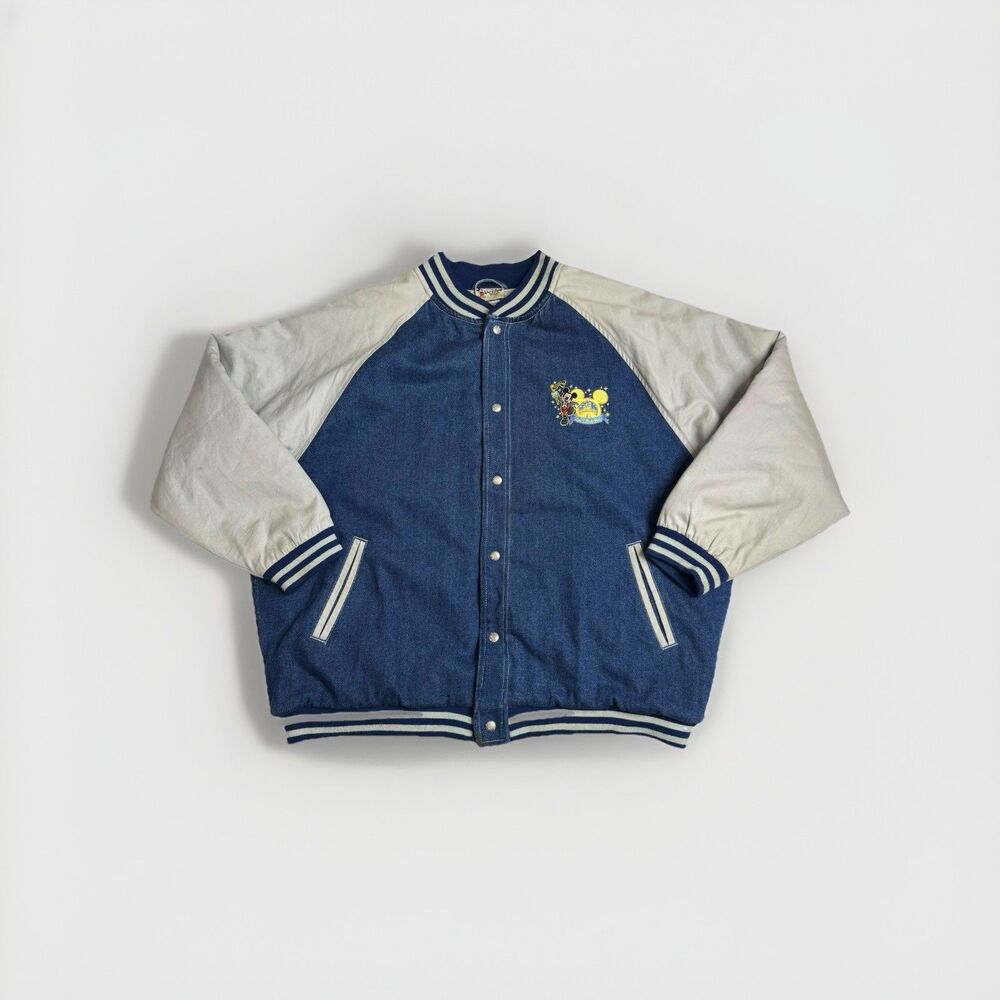 Walt Disney World Denim Varsity Jacket XL Adult Happiest Celebration Blue Gray